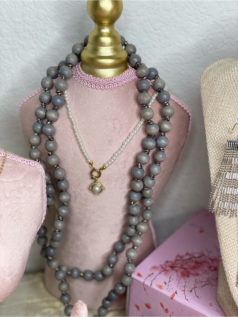 30” !! Gray Beaded Layered Necklace
